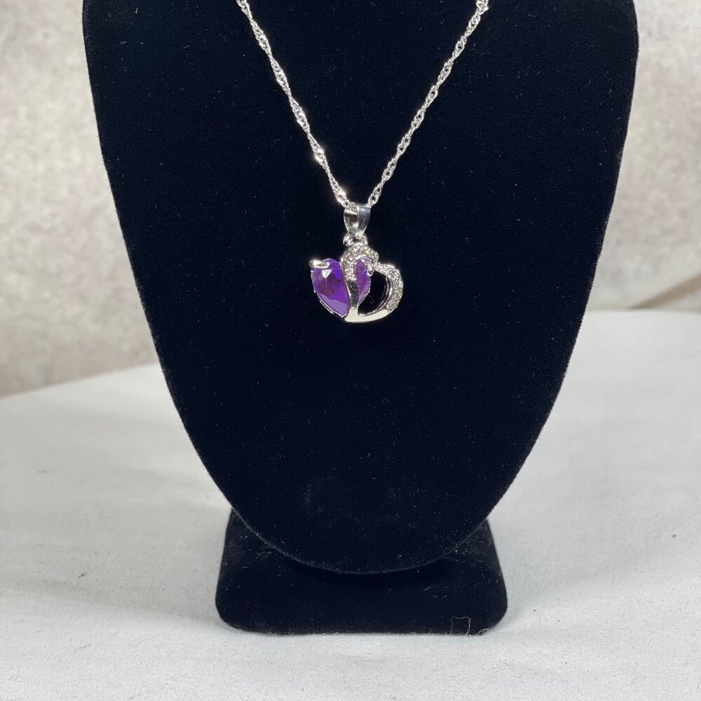 Purple Amethyst Pendant Necklace – 16½" Silver Chain - Picture 2 of 2